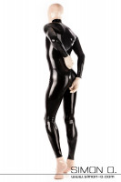 Preview: A man with a latex hood and gloves wears a black skintight latex suit with zipper in the anal area.