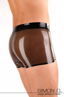 Preview: Butt in shiny tight latex shorts black transparent with black