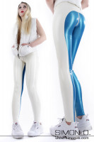 Preview: Shiny breeches made of latex with crotch zipper in white with blue illustrated