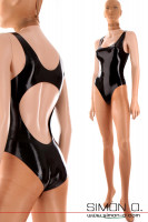 Vorschau: Schwarzer wetlook Badeanzug aus Latex mit sexy Rücken Ausschnitt