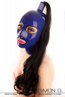 Preview: Latex mask with enclosed round eyes prepaired for 1 hairpiece The eyes and mouth of this latex mask are edged with seamlessly cast borders. The available …