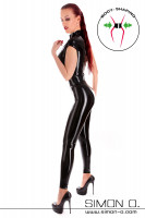 Preview: Black short sleeve latex catsuit with incorporated bodice seen from the side