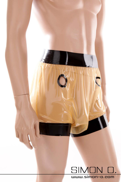 Latex pants for golden shower in transparent with black