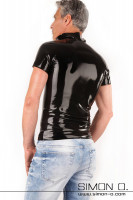 Preview: Black latex shirt for men with stand-up collar seen from behind