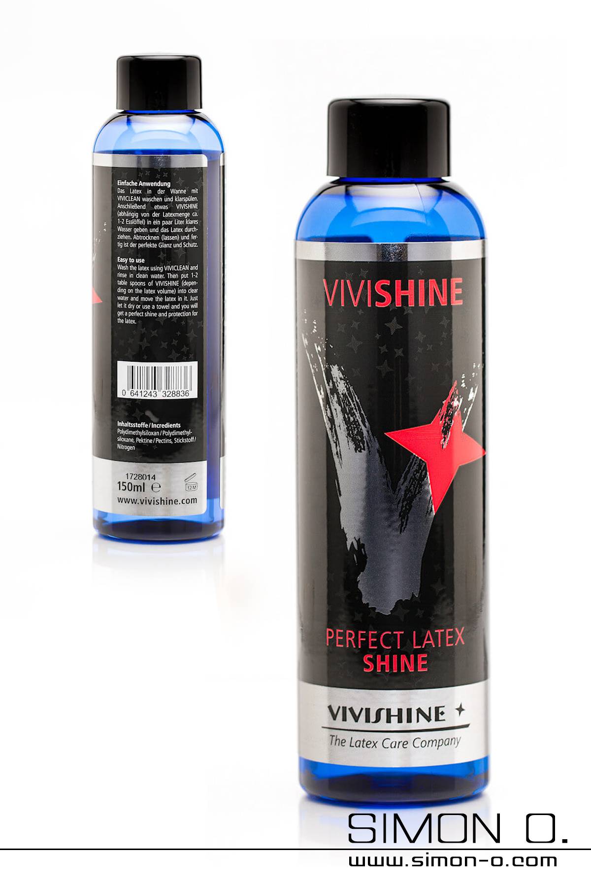 Latex Glanz Politur von Vivishine in einer blauen Flasche