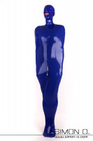 Preview: A skintight latex sauna bag in blue A man is bound from head to toe in latex